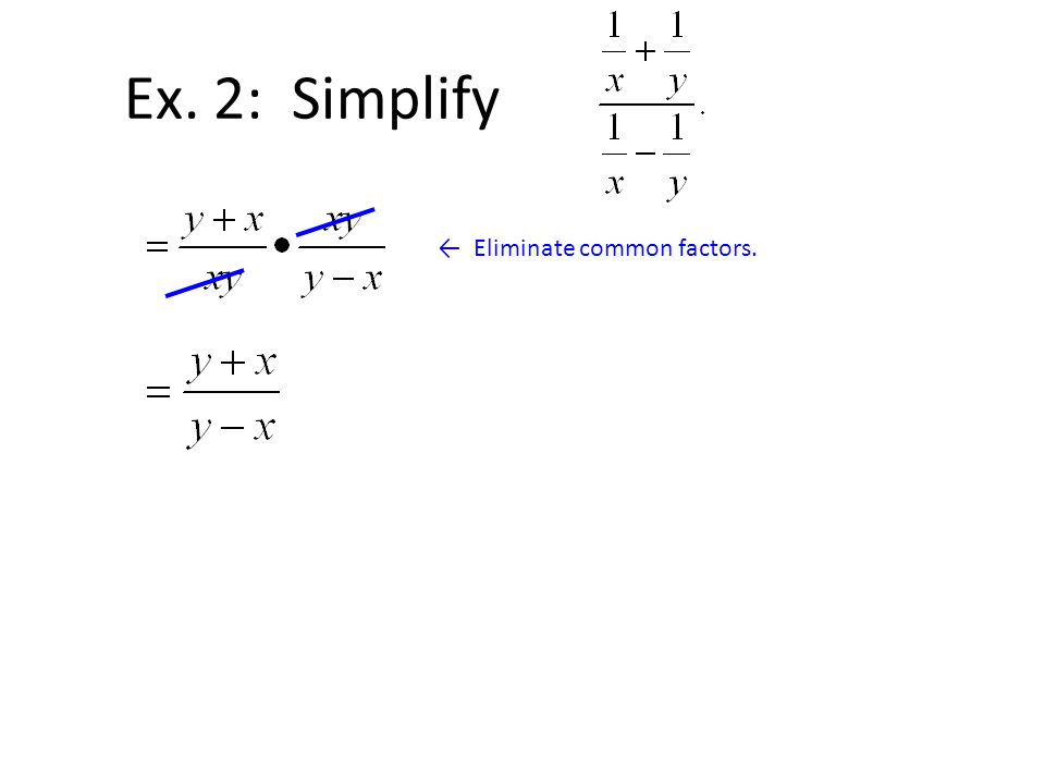 Ex. 2: Simplify ← Eliminate common factors.