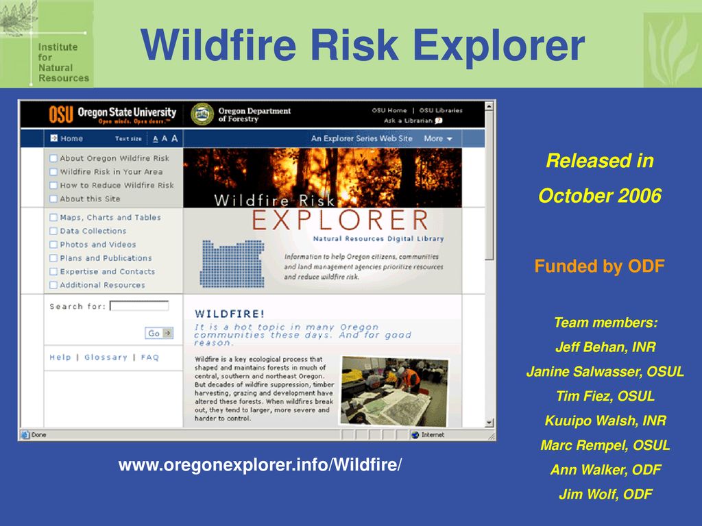 Evaluating oregon communities at risk using the wildfire risk explorer