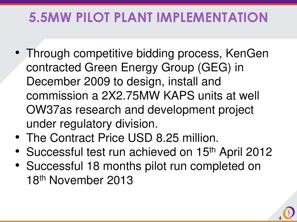 5.5MW PILOT PLANT IMPLEMENTATION