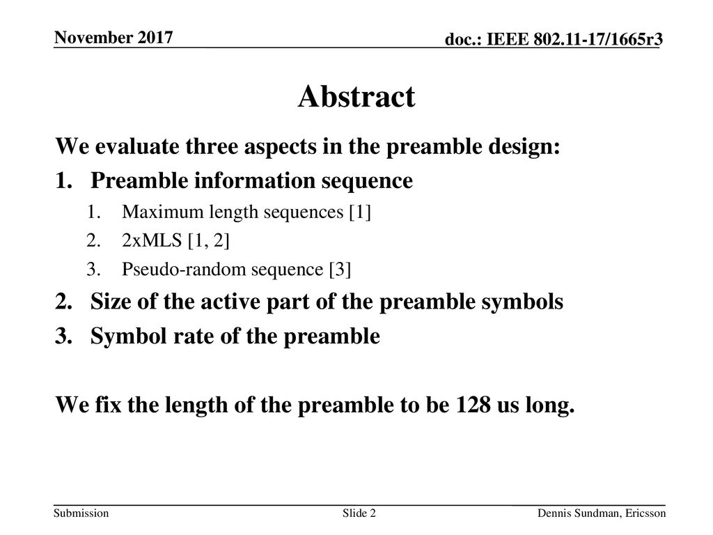 WUR 128 us Preamble Design Date: Authors: November ppt download