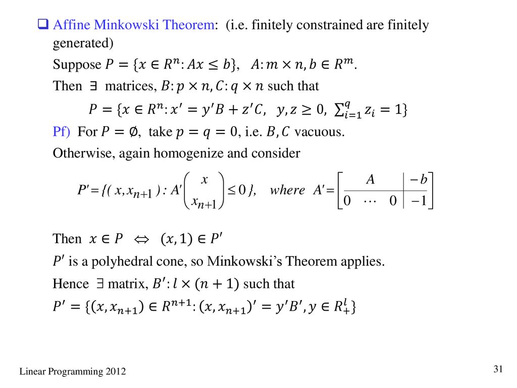 Convex Cones Def Closed Under Nonnegative Linear Combinations I E Ppt Download