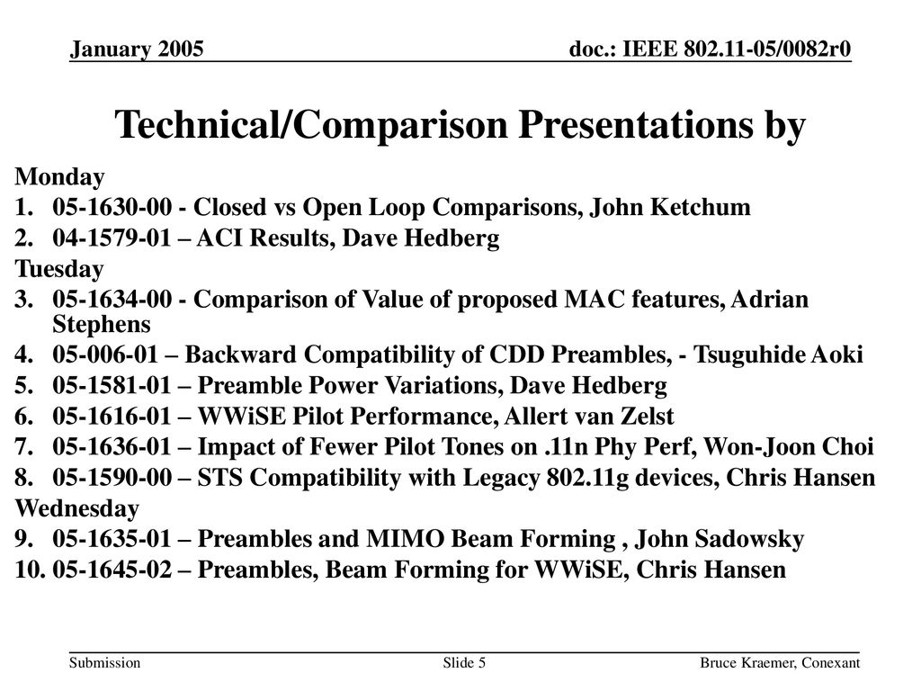Technical/Comparison Presentations by