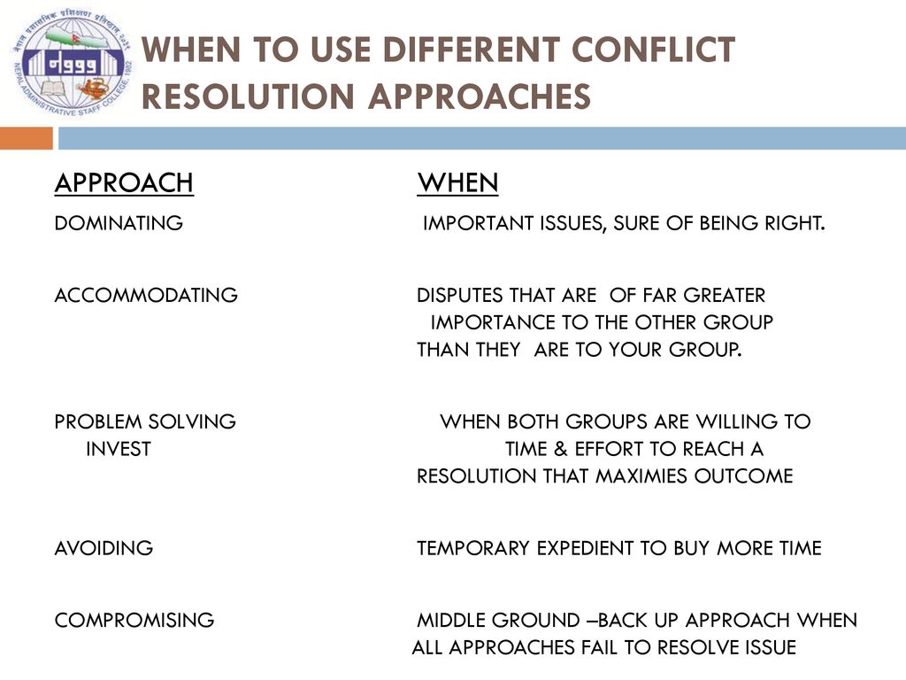 WHEN TO USE DIFFERENT CONFLICT RESOLUTION APPROACHES