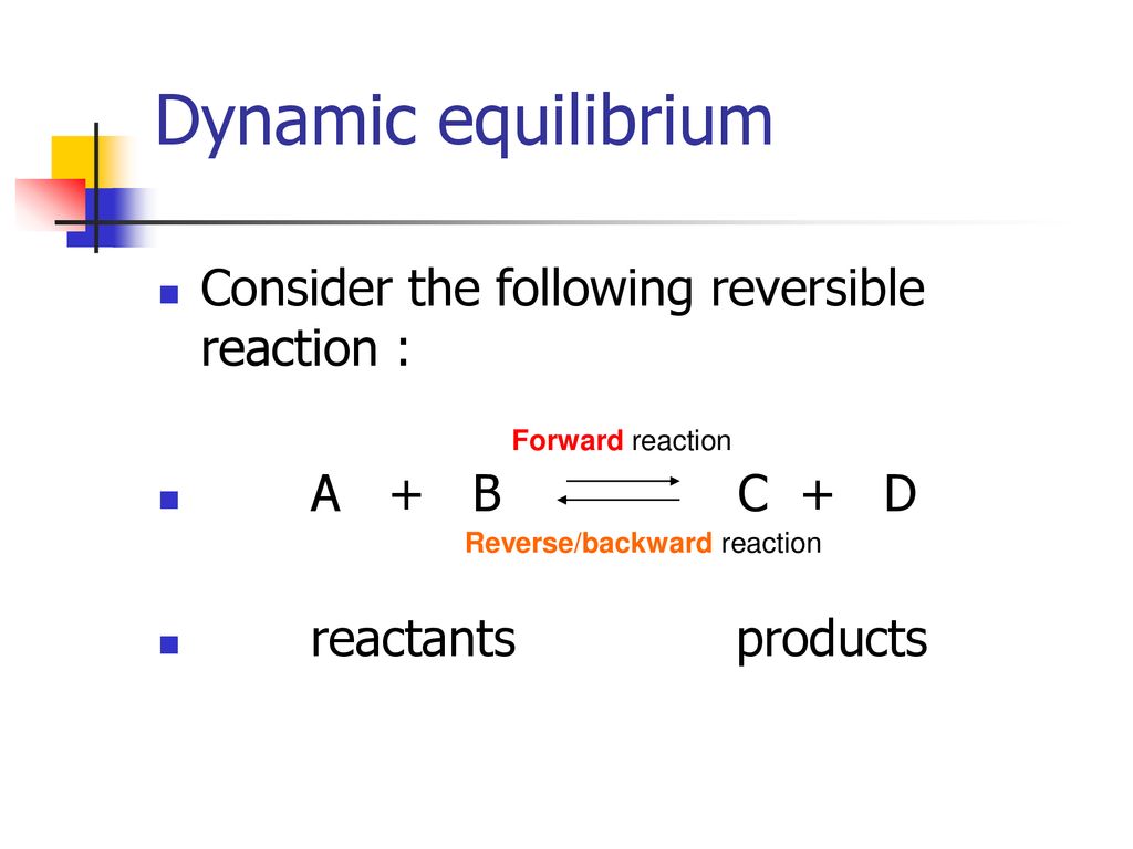 EQUILIBRIA 2 types : 1)Chemical equilibrium (AS) Dynamic equilibrium ...