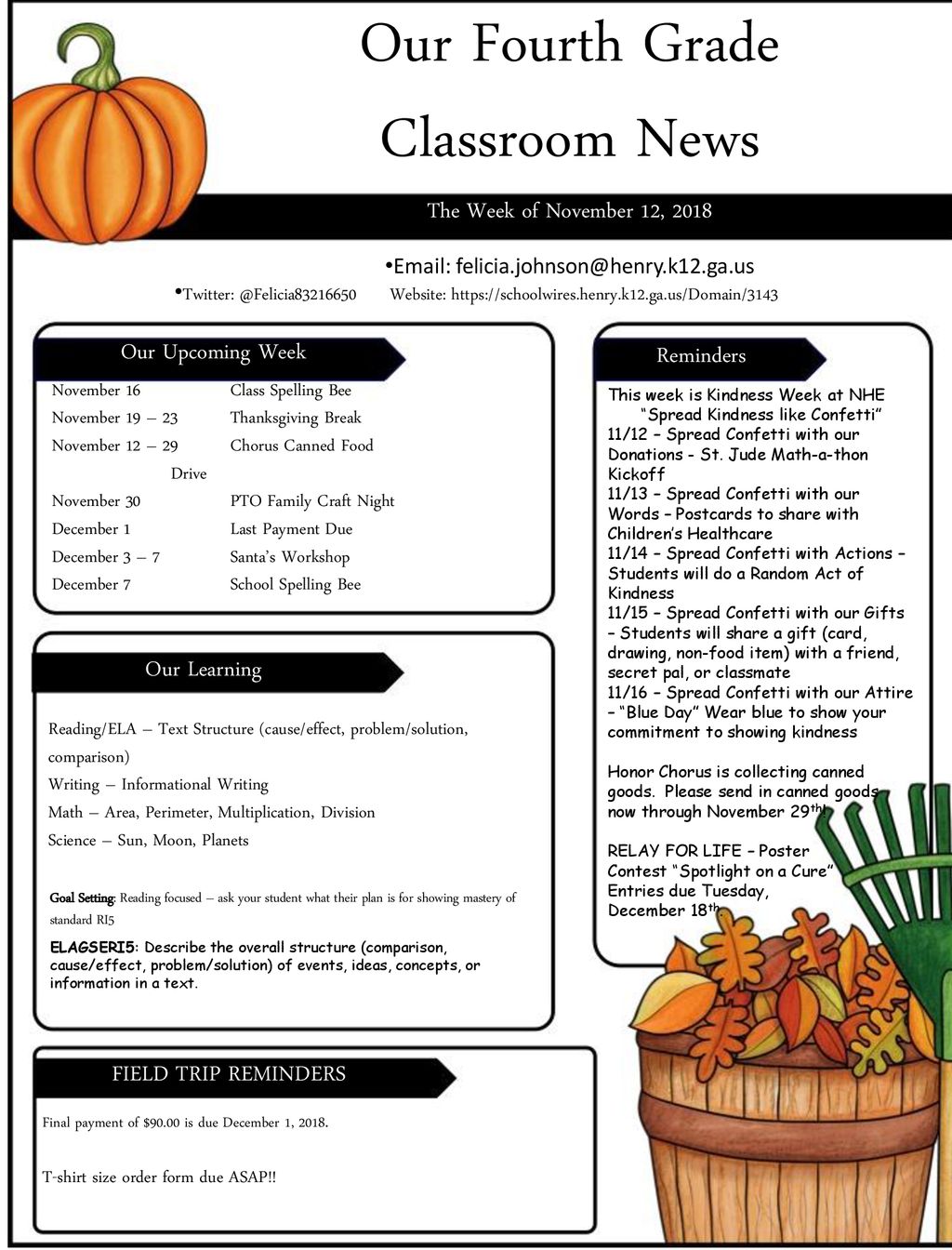 Our Fourth Grade Classroom News The Week of November 12 ppt download