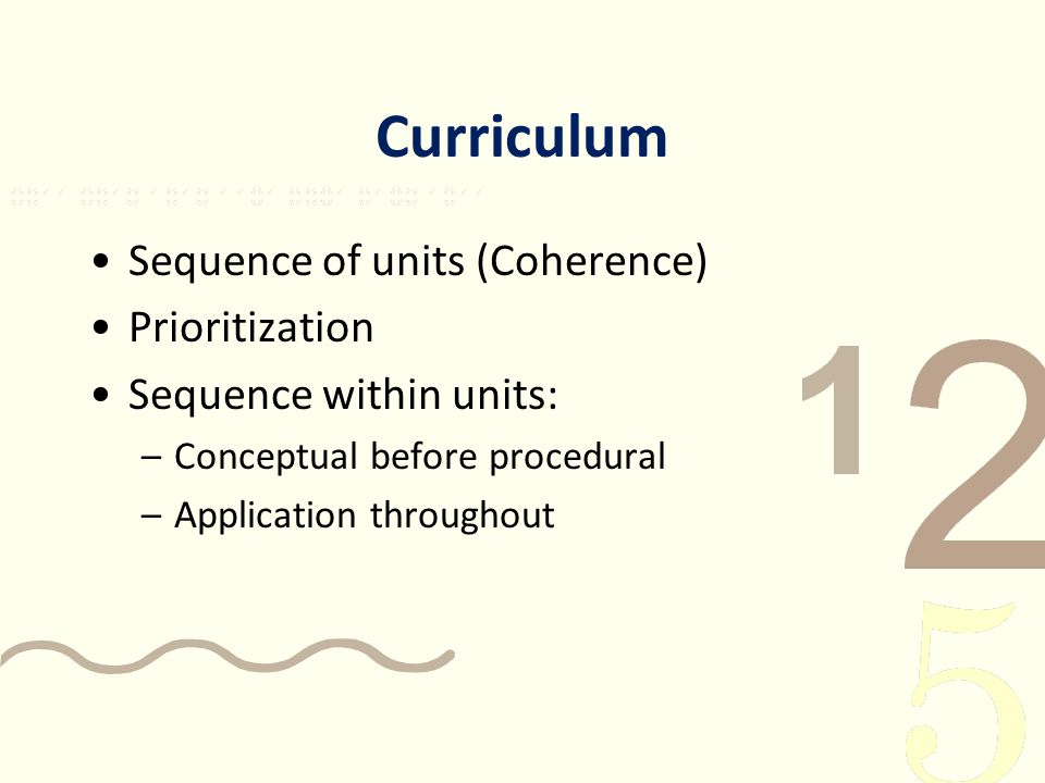 Curriculum Sequence of units (Coherence) Prioritization
