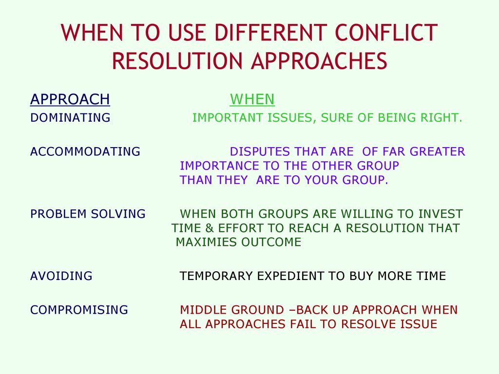 WHEN TO USE DIFFERENT CONFLICT RESOLUTION APPROACHES