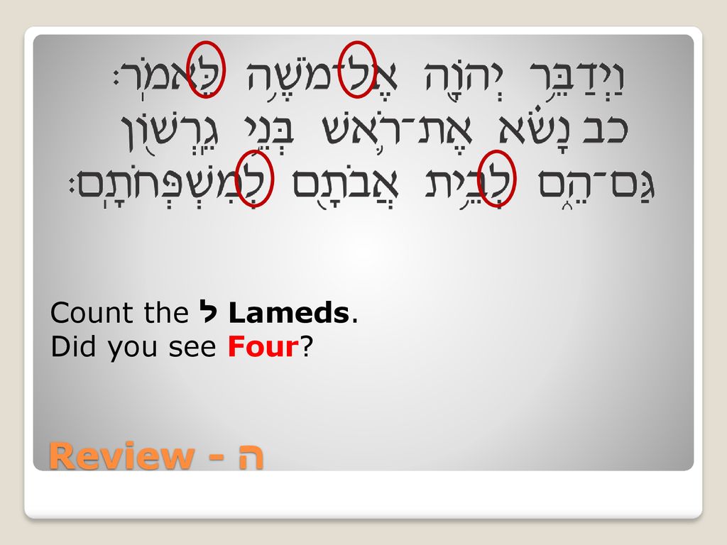 Count the ל Lameds. Did you see Four Review - ה