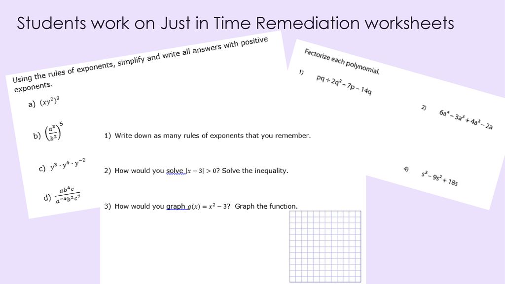 Students work on Just in Time Remediation worksheets