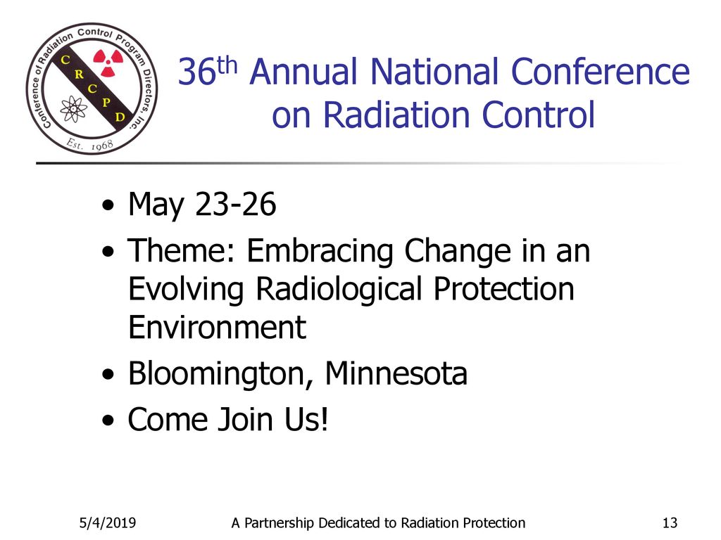 CRCPD Update Presented to the National Radiological Emergency