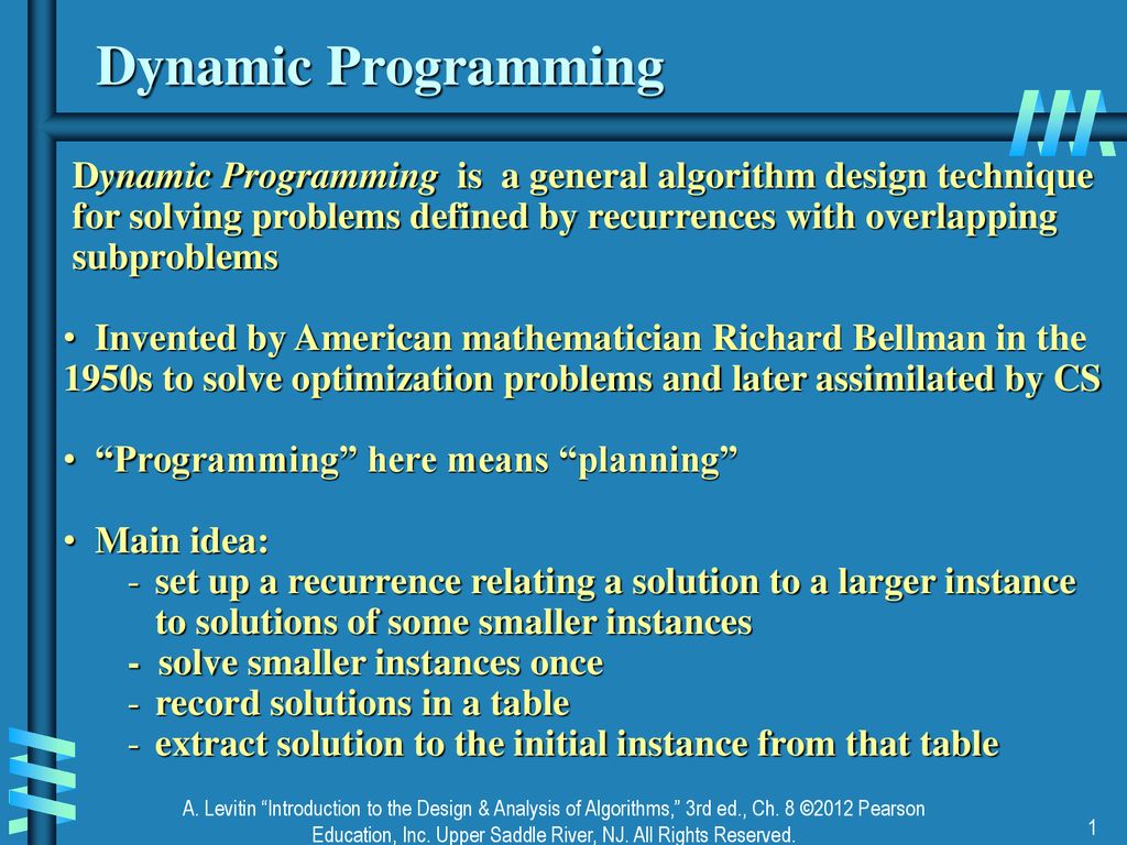 Dynamic Programming Dynamic Programming is a general algorithm design technique. for solving problems defined by recurrences with overlapping.