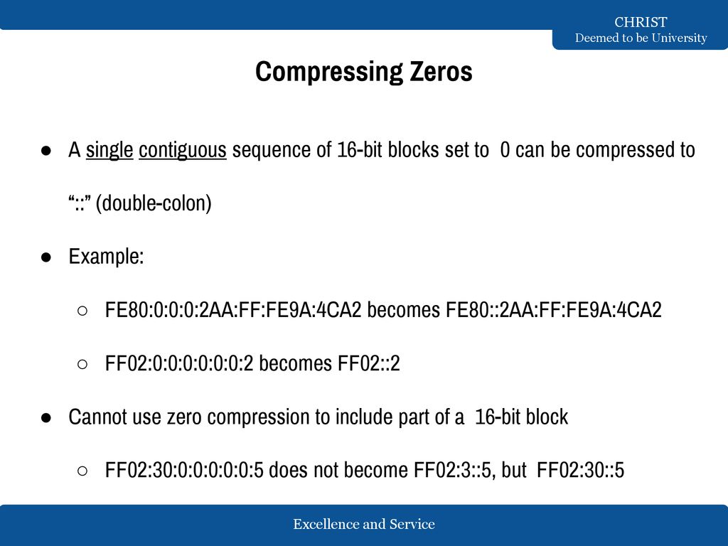 Compressing Zeros A single contiguous sequence of 16-bit blocks set to 0 can be compressed to :: (double-colon)