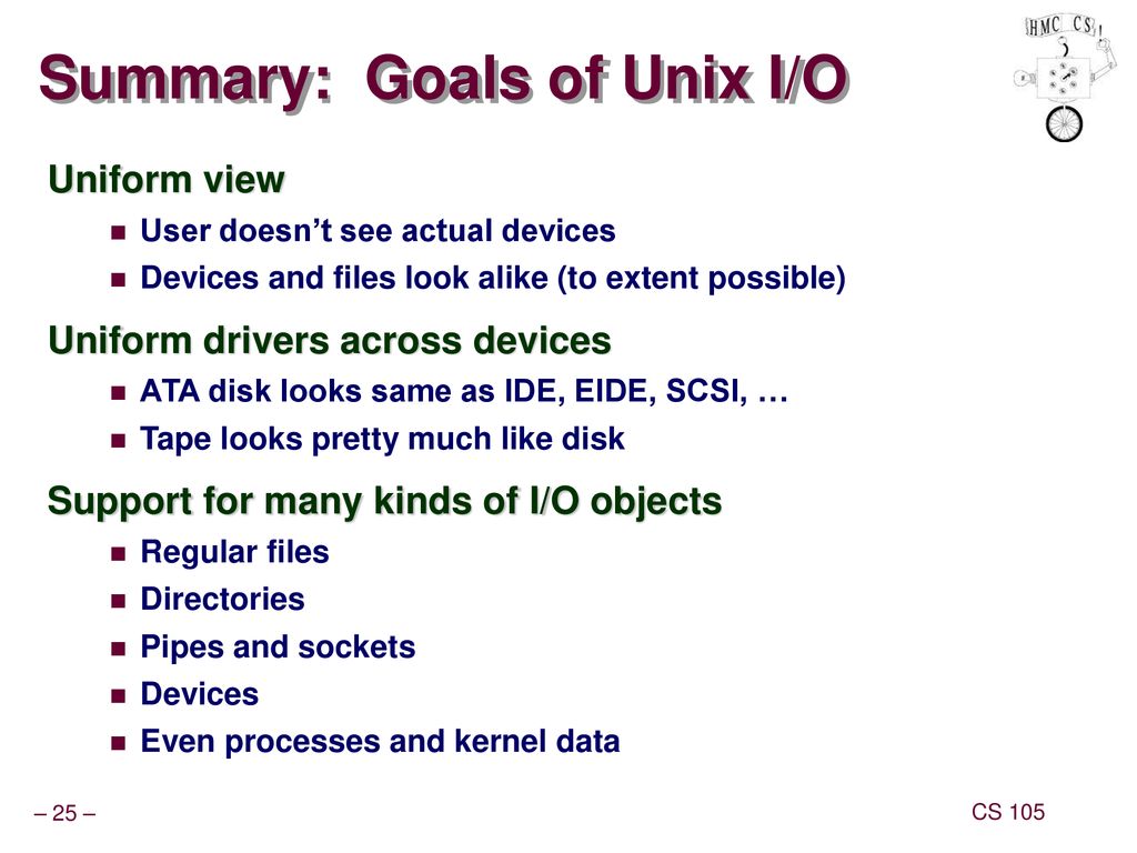 Summary: Goals of Unix I/O