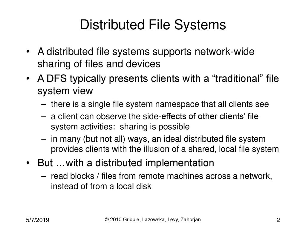 CSE 451: Operating Systems Autumn Module 22 Distributed File Systems ...