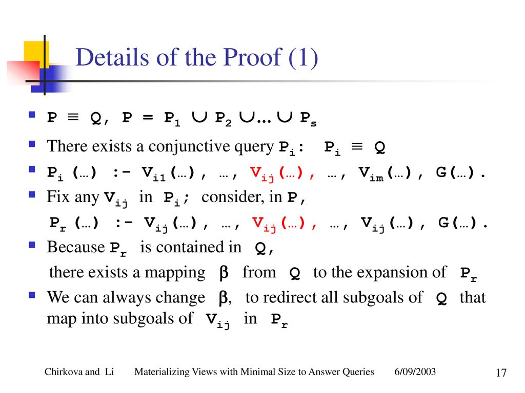 Materializing Views With Minimal Size To Answer Queries Ppt Download