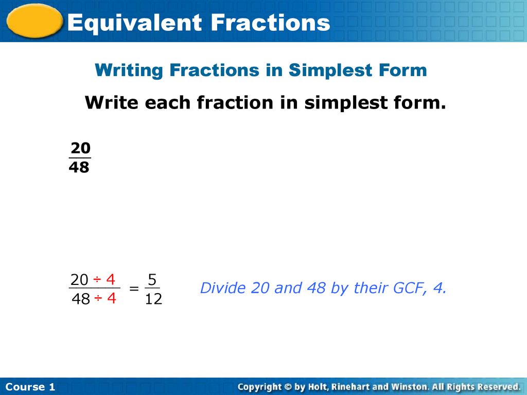 Writing Fractions in Simplest Form