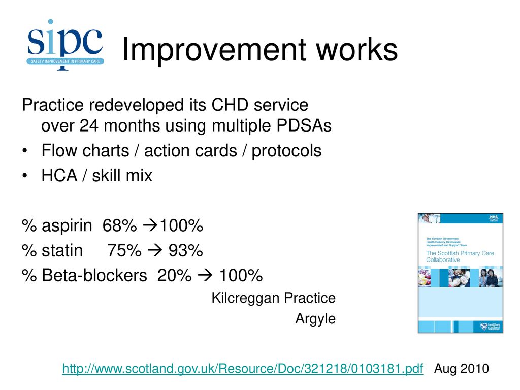 Improvement works Practice redeveloped its CHD service over 24 months using multiple PDSAs. Flow charts / action cards / protocols.