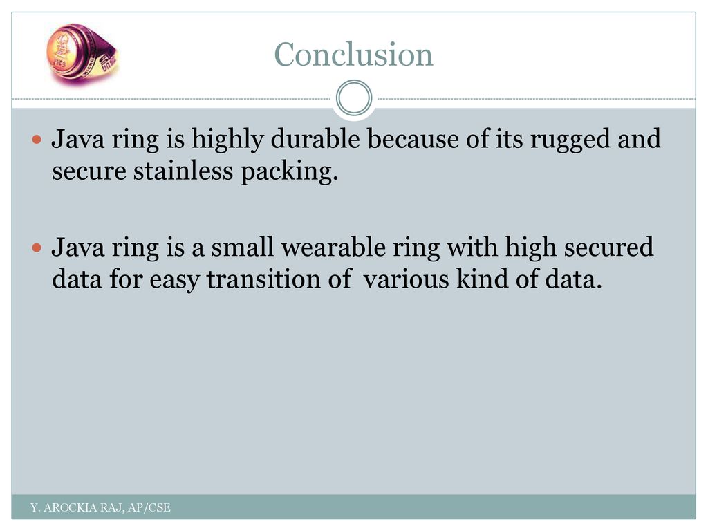 Java Ring Presented by, Mr. Y. AROCKIA RAJ, Assistant Professor, - ppt ...