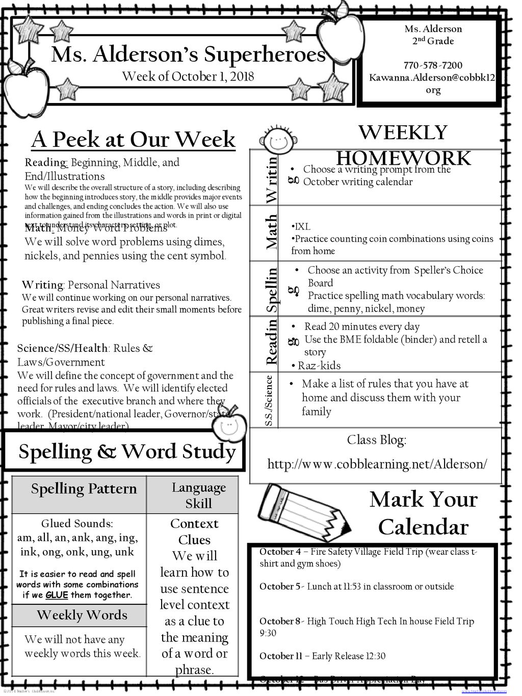 Ms Alderson s Superheroes A Peek at Our Week Mark Your Calendar ppt