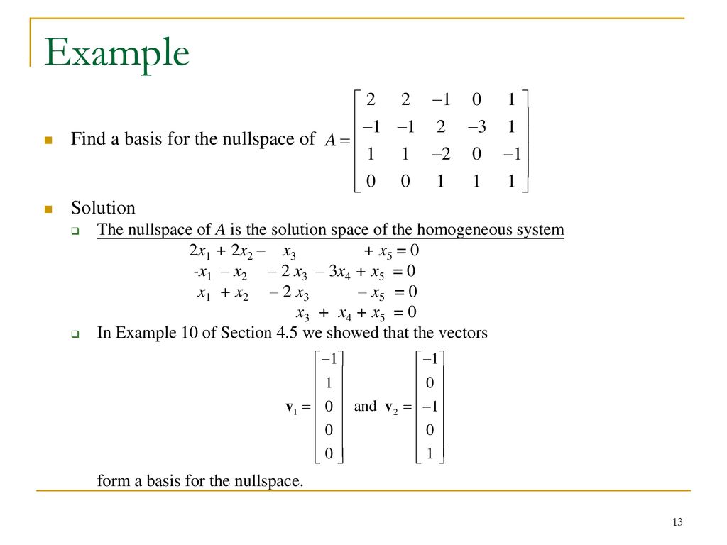 4 7 Row Space Column Space And Null Space Ppt Download