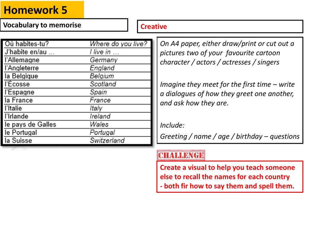 Devoirs… Year 7 French Homework Autumn T1. - ppt download