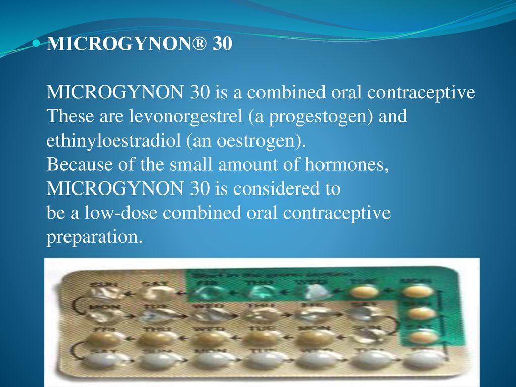 MICROGYNON® 30 MICROGYNON 30 is a combined oral contraceptive These are levonorgestrel (a progestogen) and ethinyloestradiol (an oestrogen).