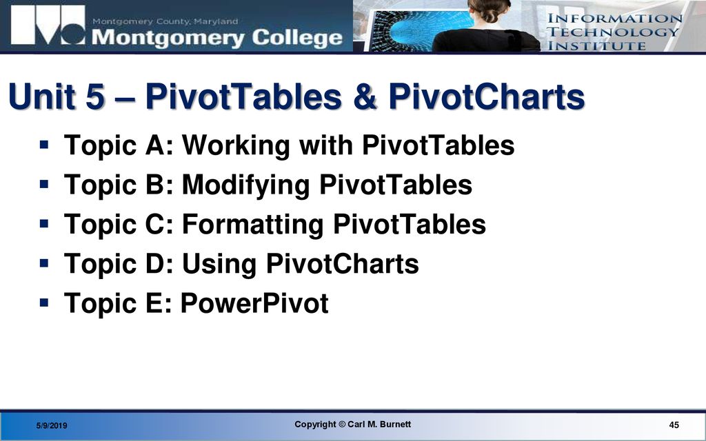 Unit 5 – PivotTables & PivotCharts
