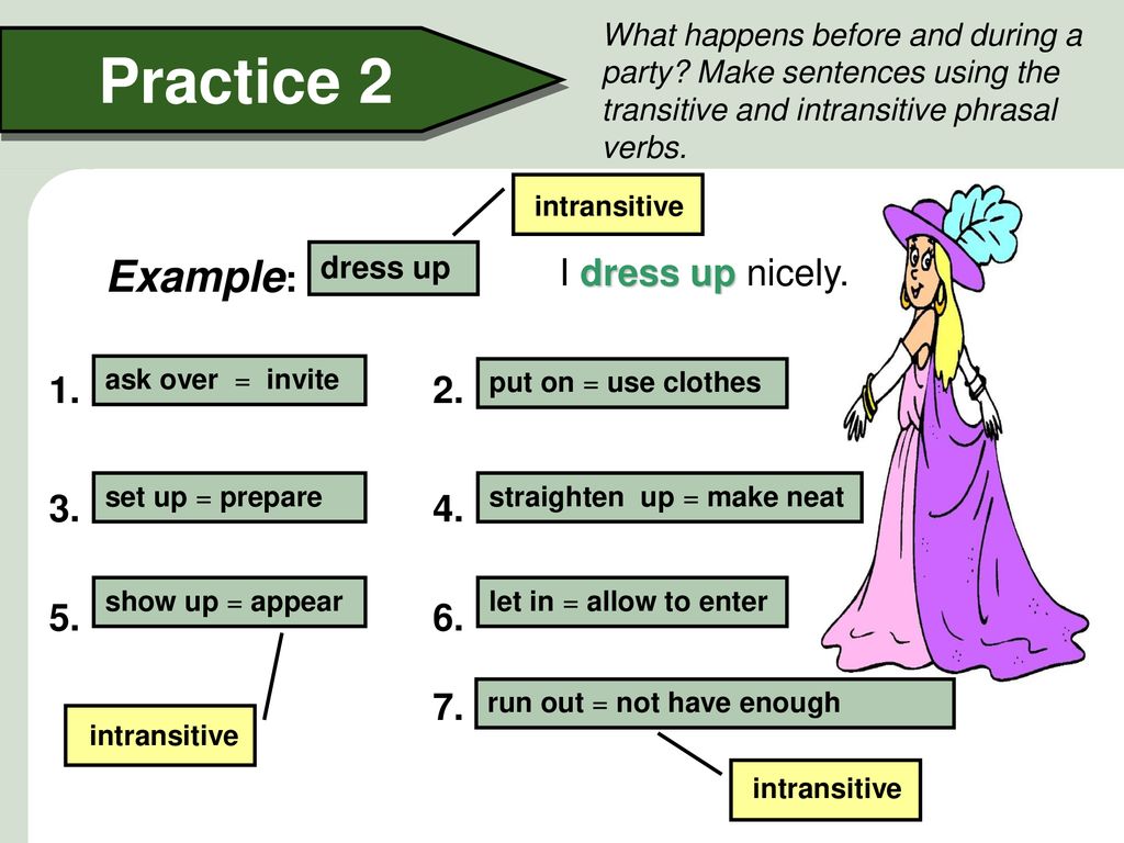 During предложение. Фразовые глаголы transitive intransitive. Make sentences. Dress глагол. Make up это глагол.