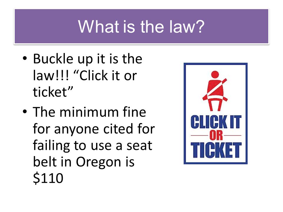 What is the law Buckle up it is the law!!! Click it or ticket