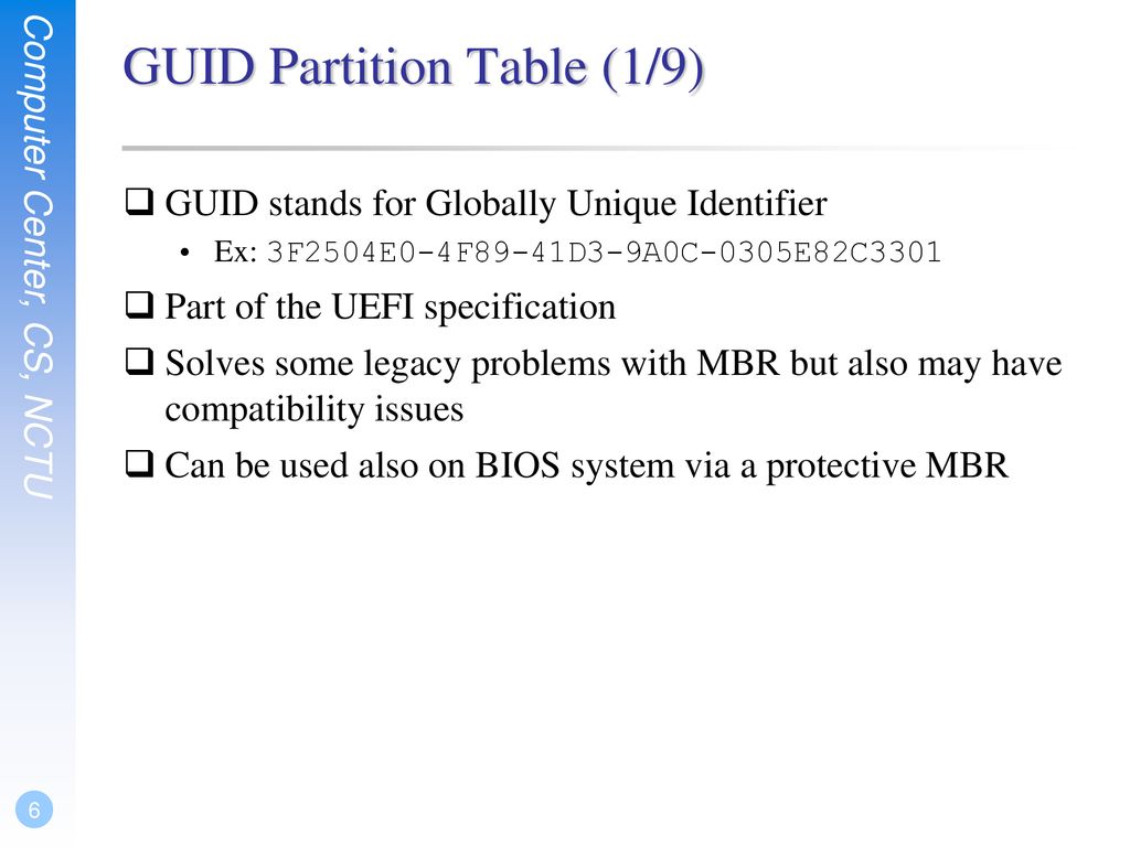 GUID Partition Table Unified Extensible Firmware Interface (UEFI) - ppt ...