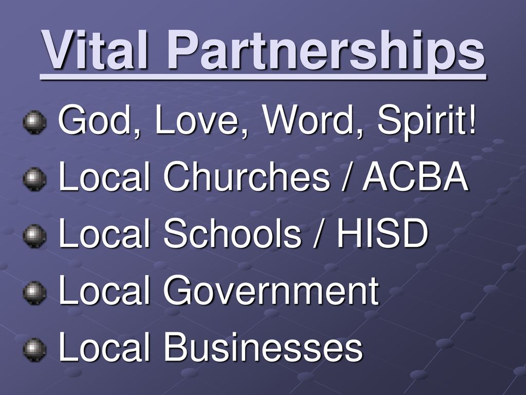 Vital Partnerships God, Love, Word, Spirit! Local Churches / ACBA