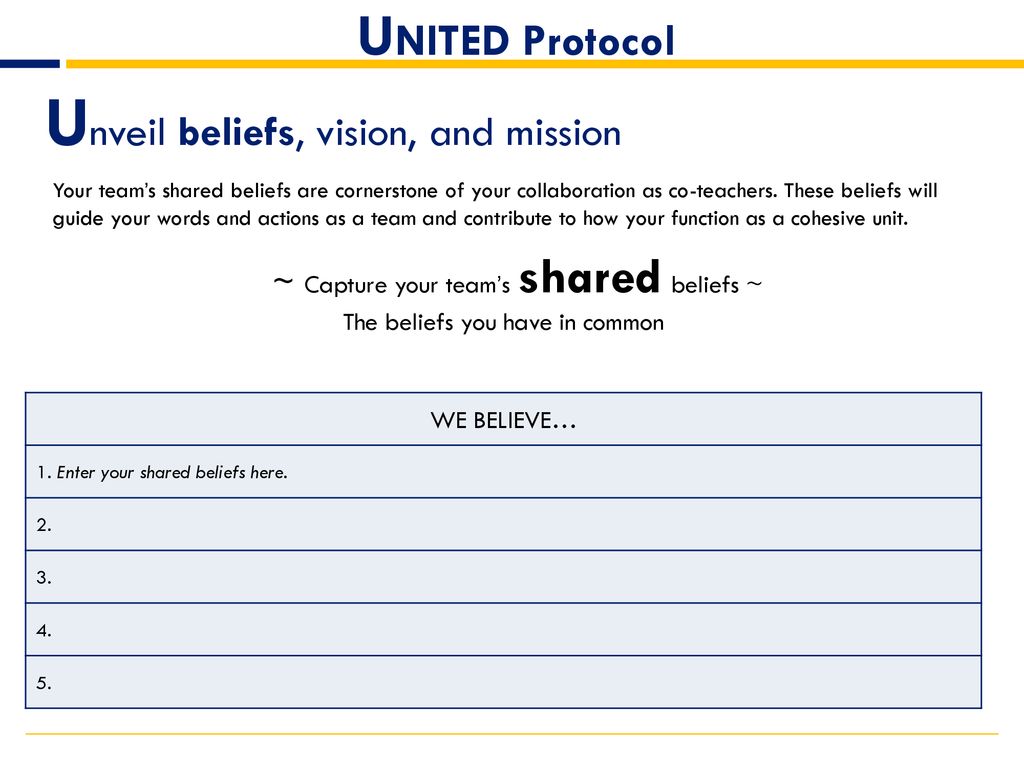 Unveil beliefs, vision, and mission