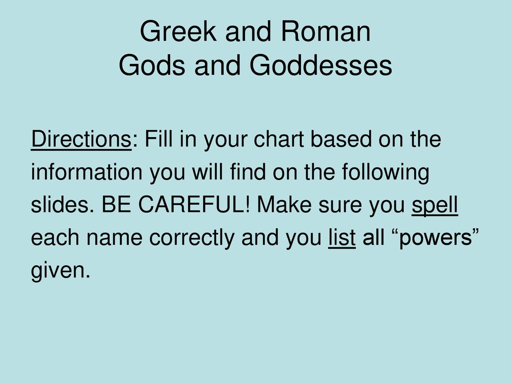 Greek Gods To Roman Gods Chart
