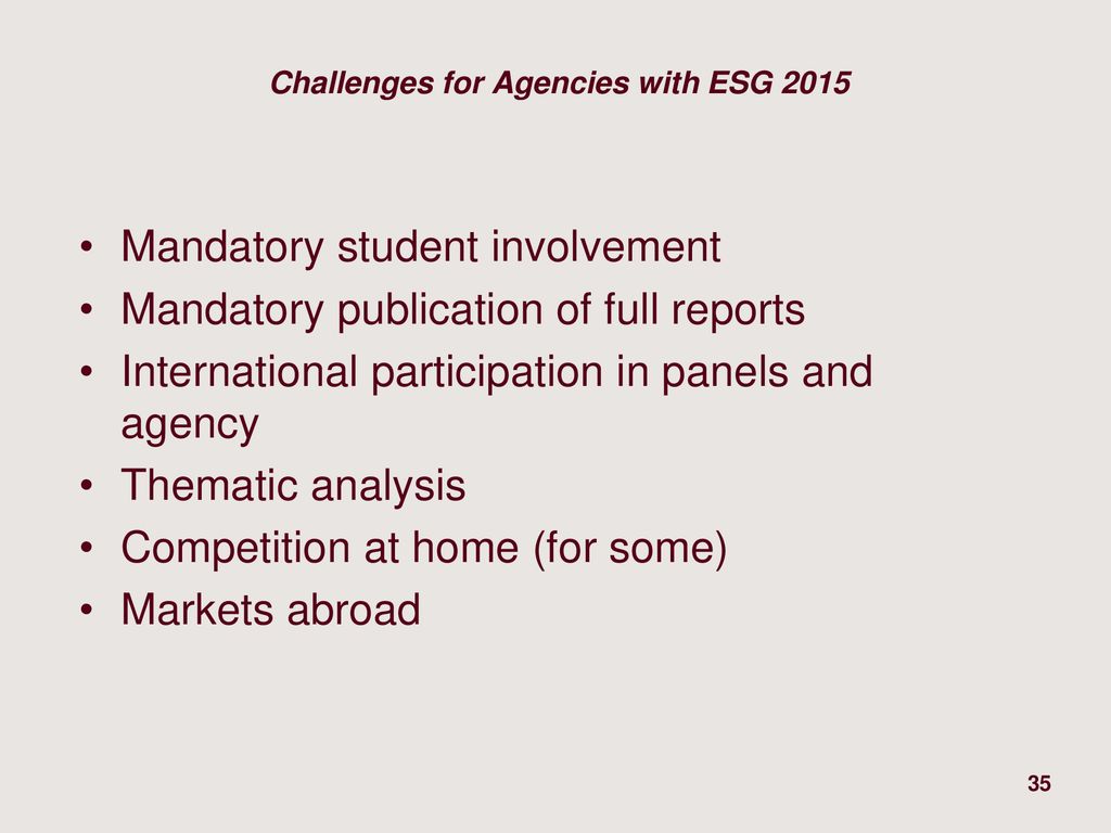 Challenges for Agencies with ESG 2015