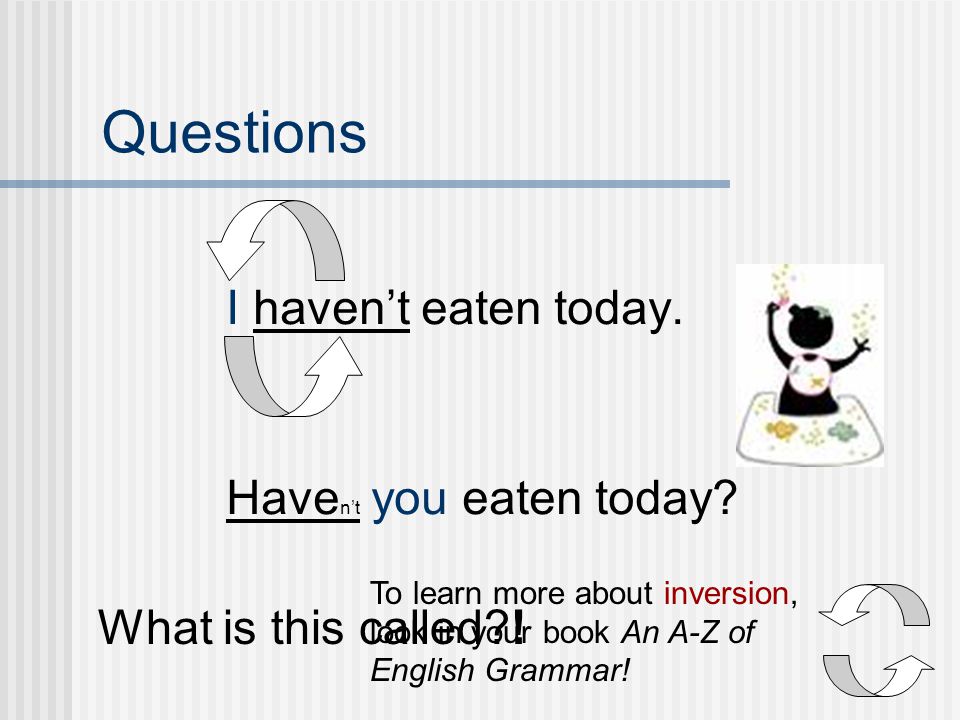 Questions I haven’t eaten today. Haven’t you eaten today