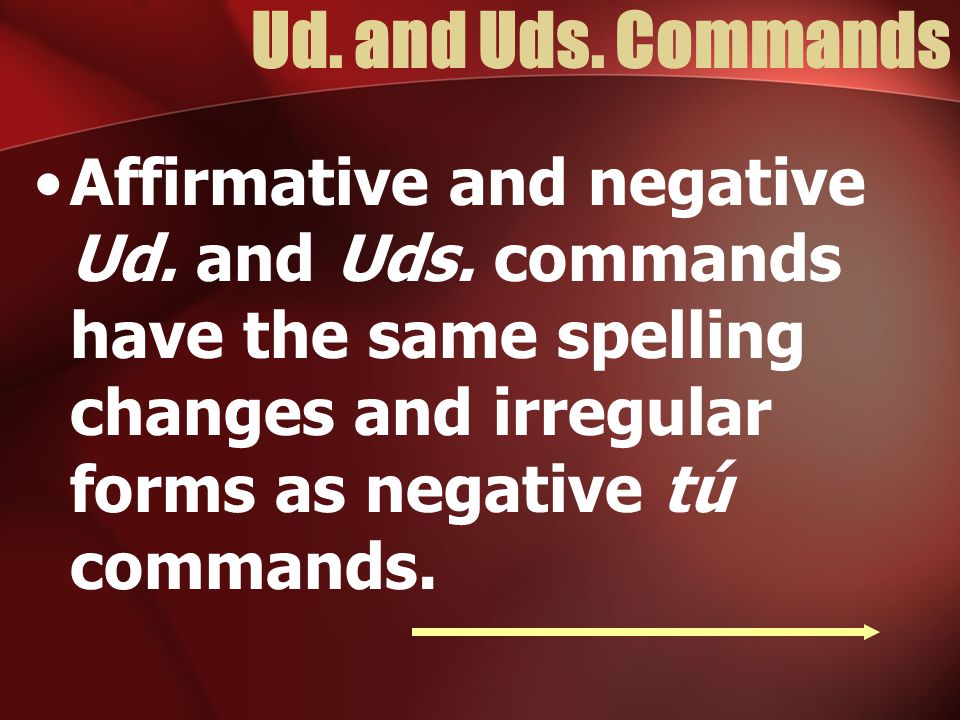 Ud. and Uds. Commands Affirmative and negative Ud.