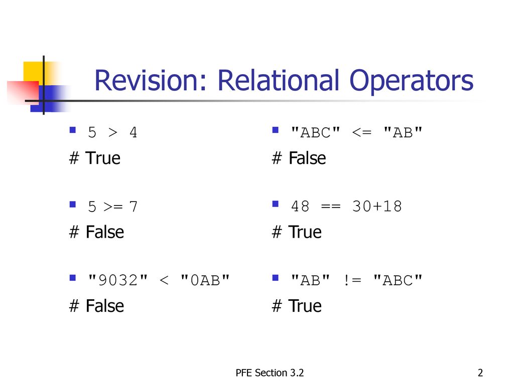 Revision: Relational Operators