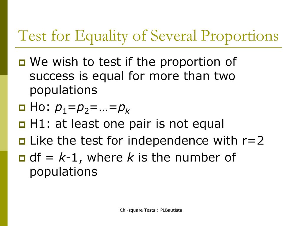 Test for Equality of Several Proportions - ppt download
