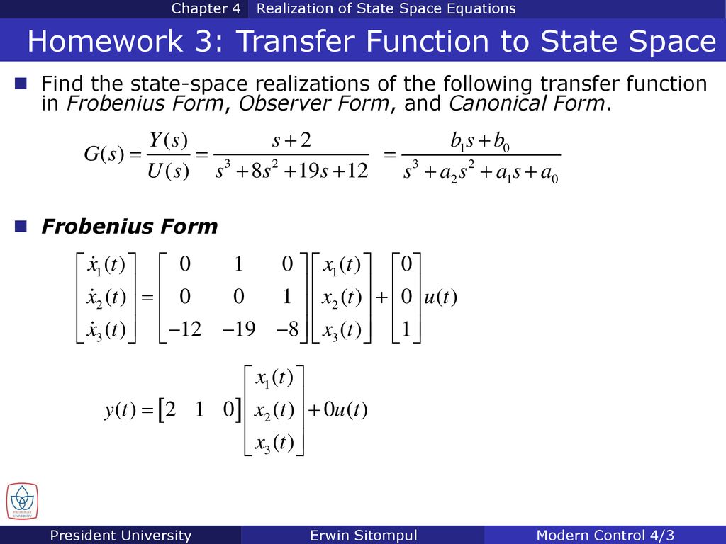 Homework 3 Transfer Function To State Space Ppt Download