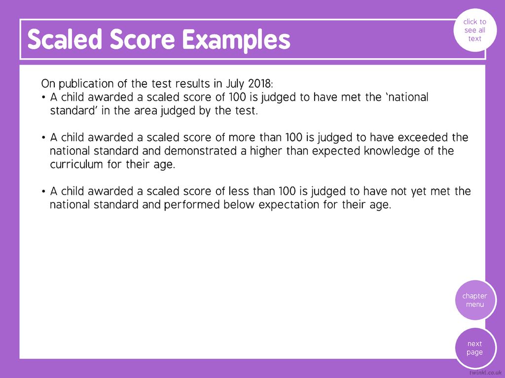 Scaled Score Examples On publication of the test results in July 2018: