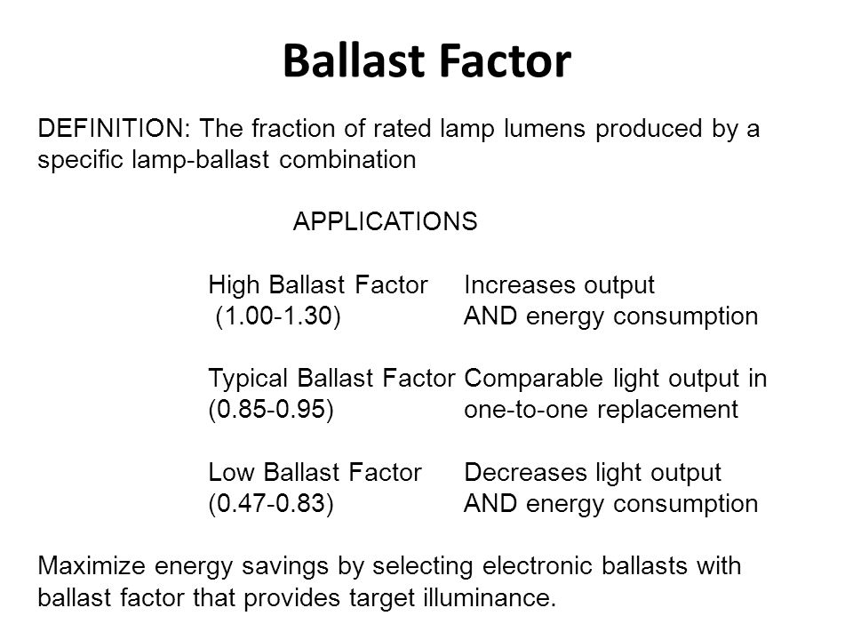 Ballast Factor Chart