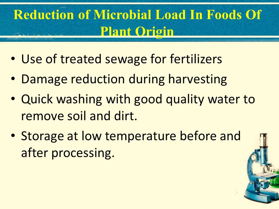 Reduction of Microbial Load In Foods Of Plant Origin