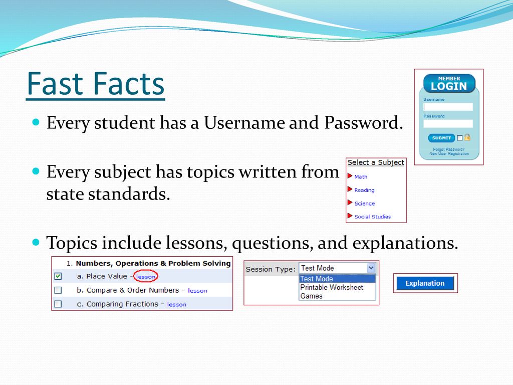 Fast Facts Every student has a Username and Password.