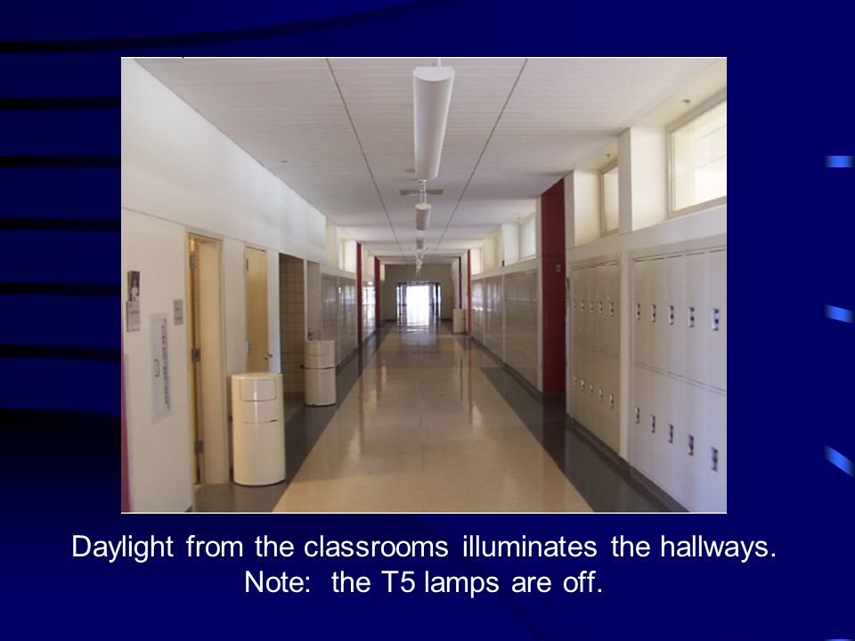 Daylight from the classrooms illuminates the hallways