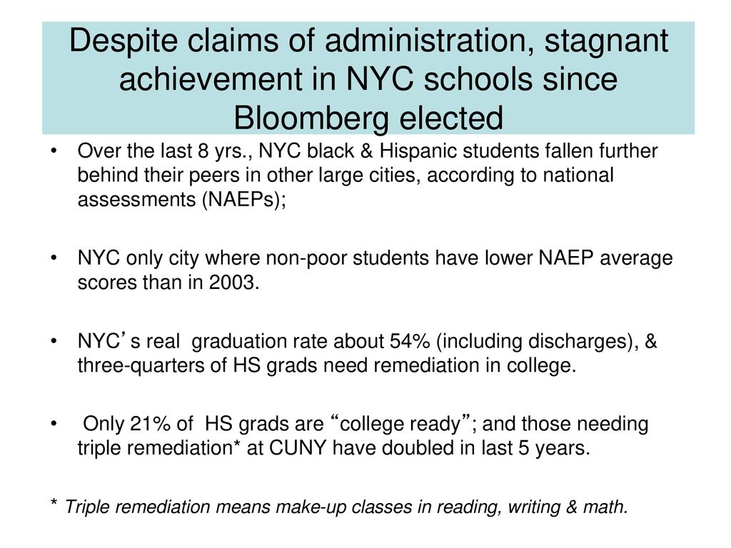 Despite claims of administration, stagnant achievement in NYC schools since Bloomberg elected