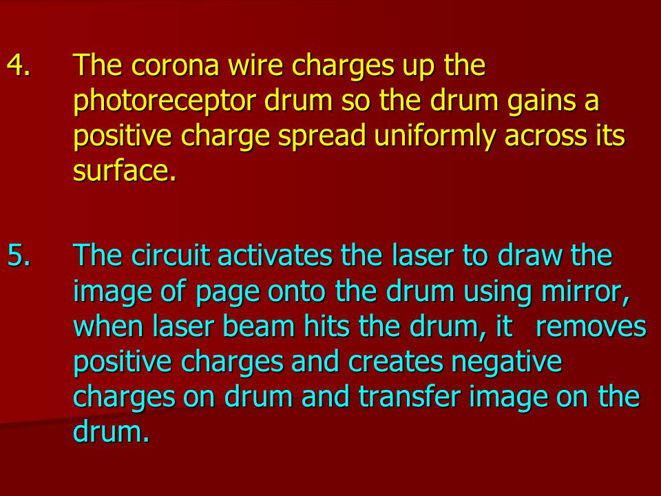 4. The corona wire charges up the