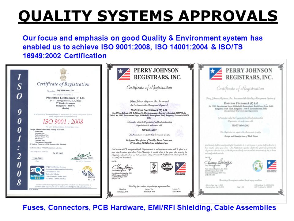 QUALITY SYSTEMS APPROVALS