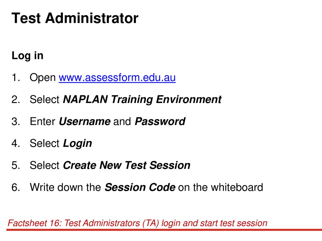 Test Administrator Log in Open