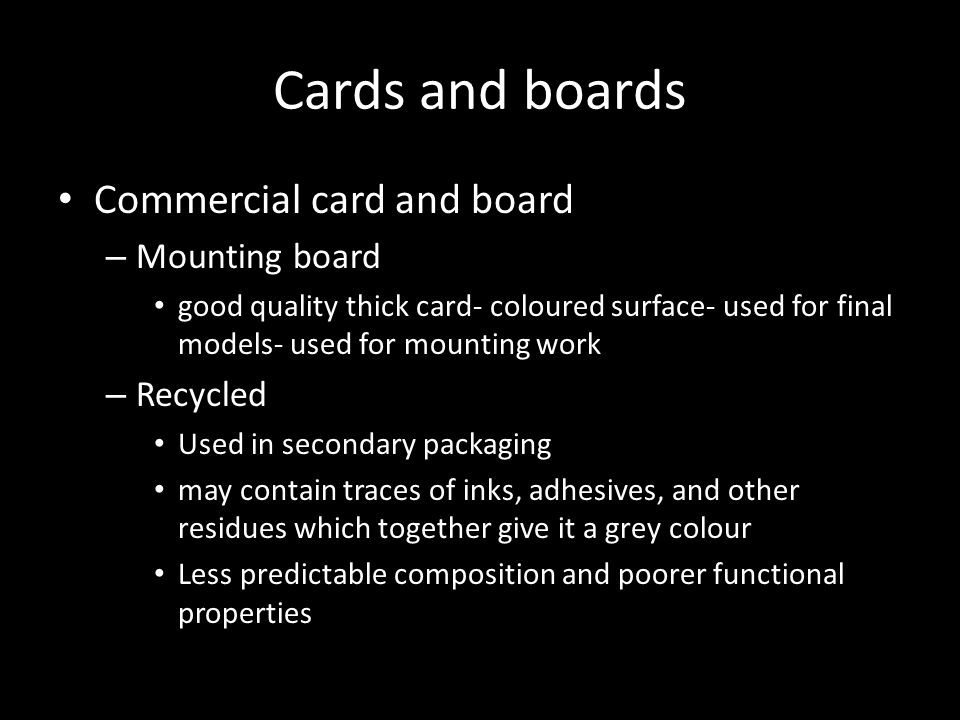 Cards and boards Commercial card and board Mounting board Recycled