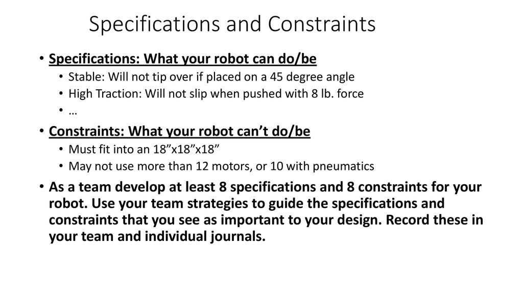 Specifications and Constraints